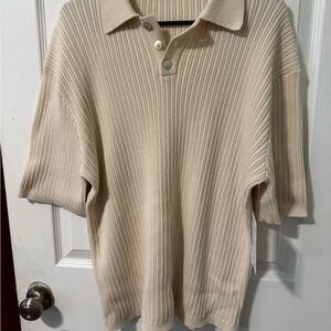 Cream Ribbed Polo Shirt